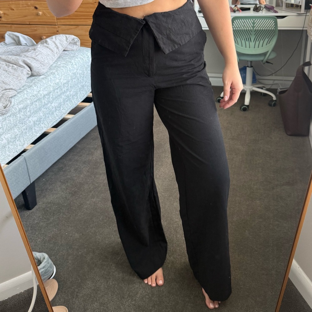 zara linen Black Women's Pants
